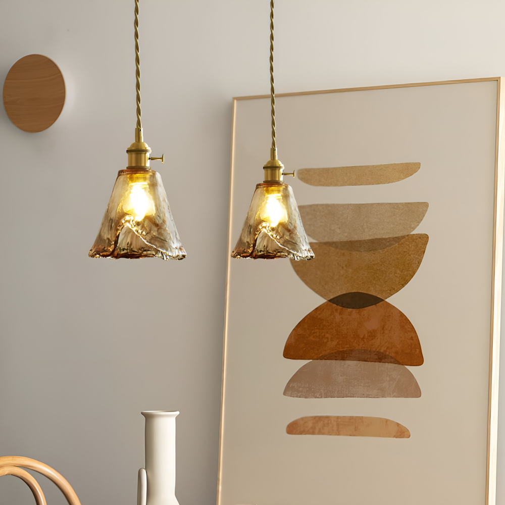 Lampe suspendue vintage en verre en laiton antique pour la table à manger