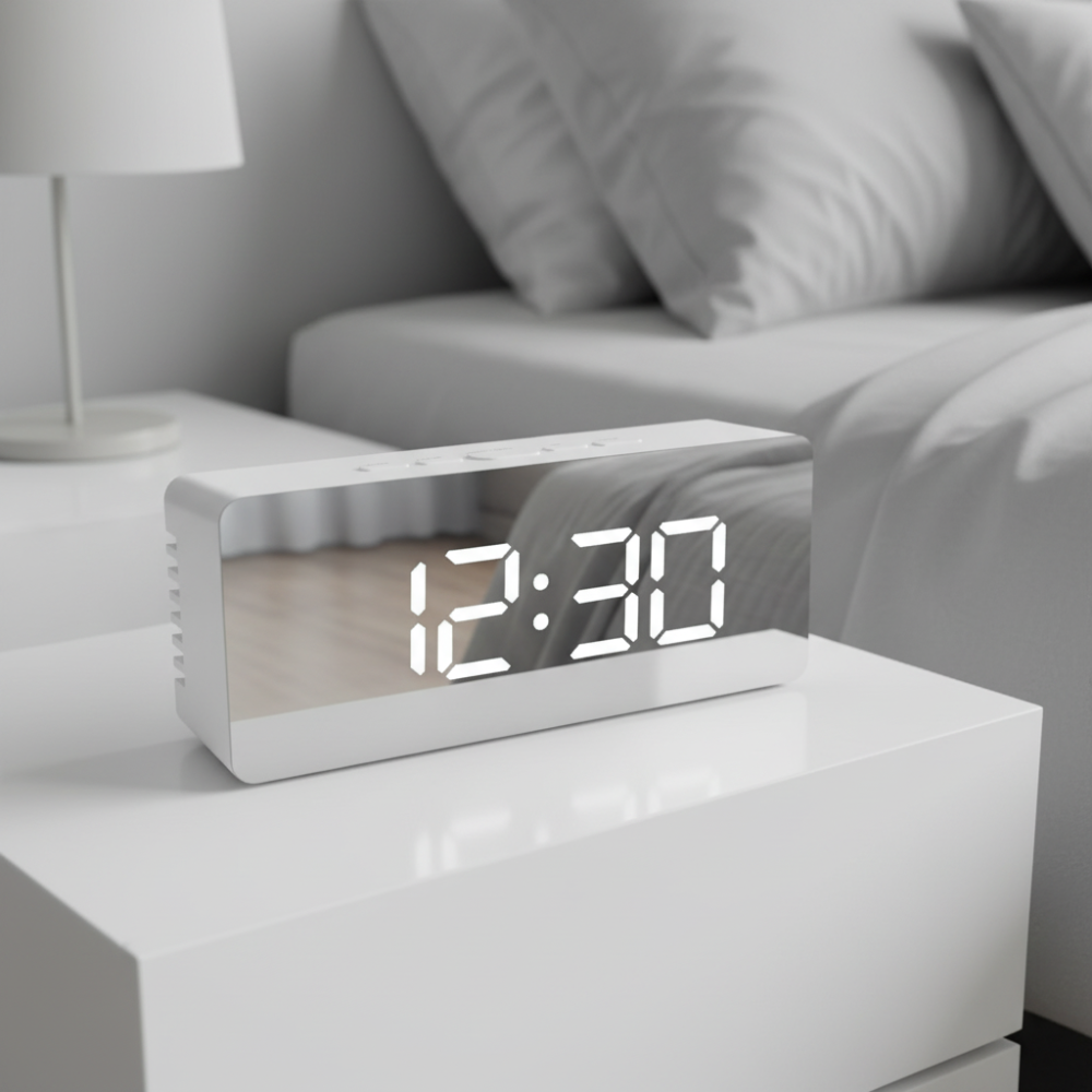 Réveil Miroir LED Moderne avec Luminosité Réglable et Fonction Snooze pour la Maison et le Bureau