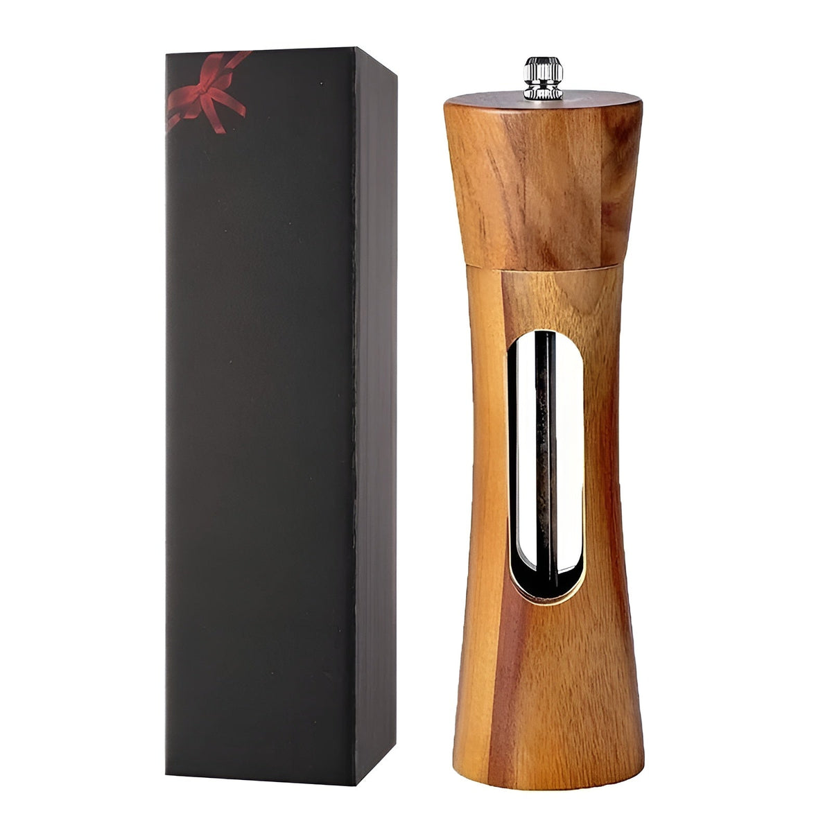 SpiceCraft Ensemble de moulins à sel et à poivre manuels – Design en bois avec fenêtre en acrylique Réglages de mouture ajustables