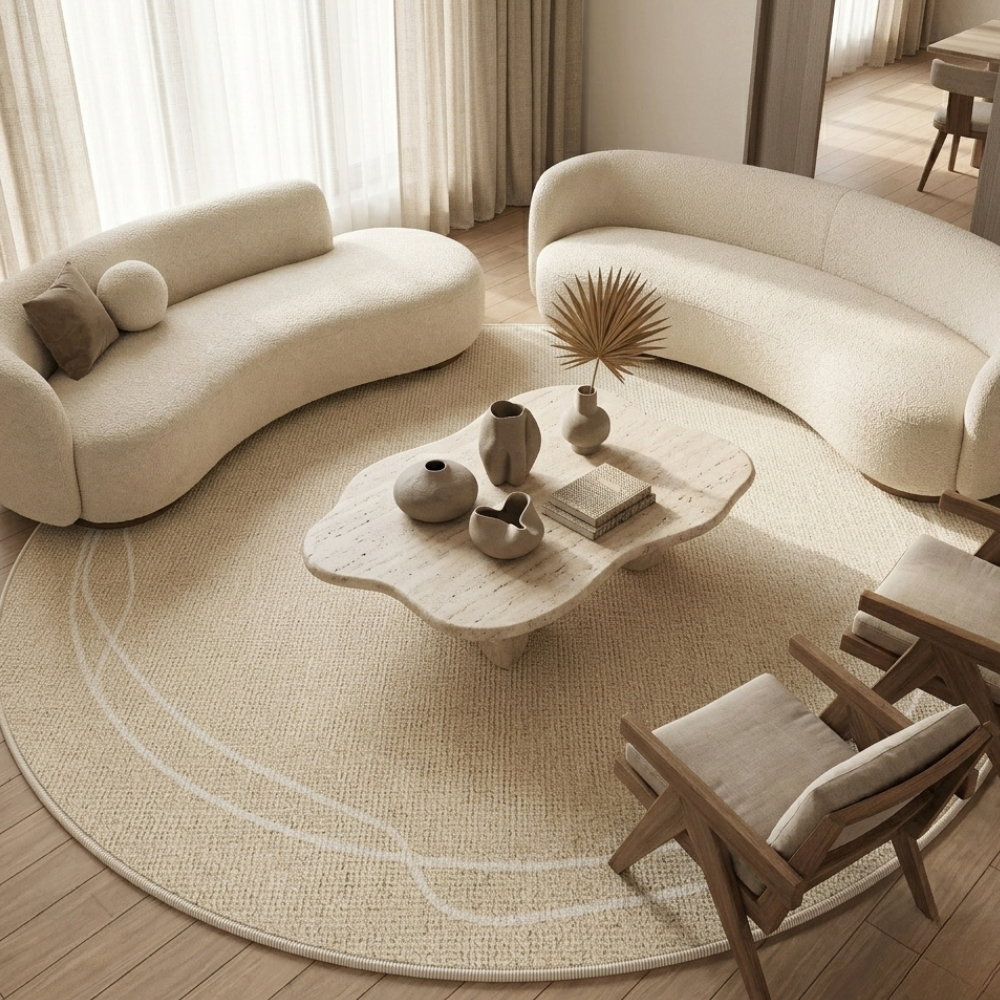 Tapis Rond de Luxe Veloura | Tapis Wabi Sabi Doux et Antidérapant pour Salon ou Chambre