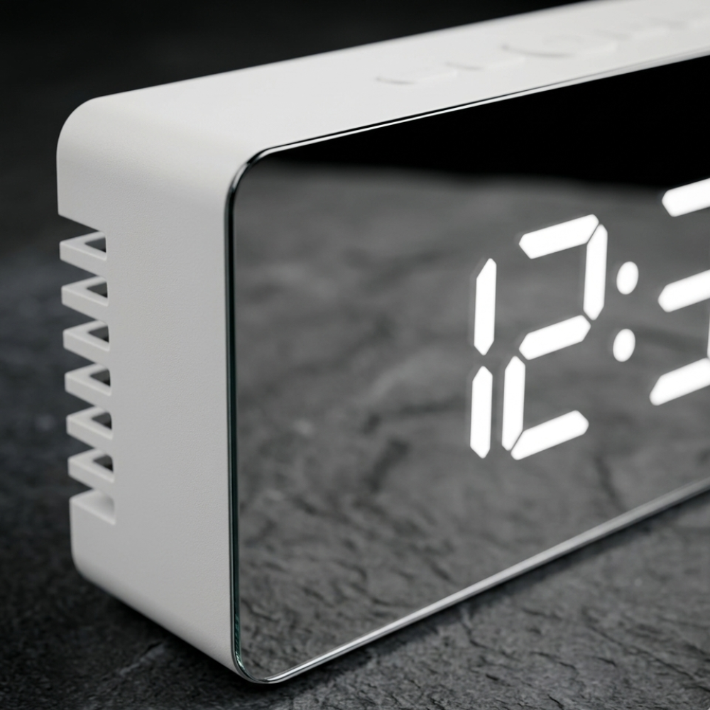 Réveil Miroir LED Moderne avec Luminosité Réglable et Fonction Snooze pour la Maison et le Bureau