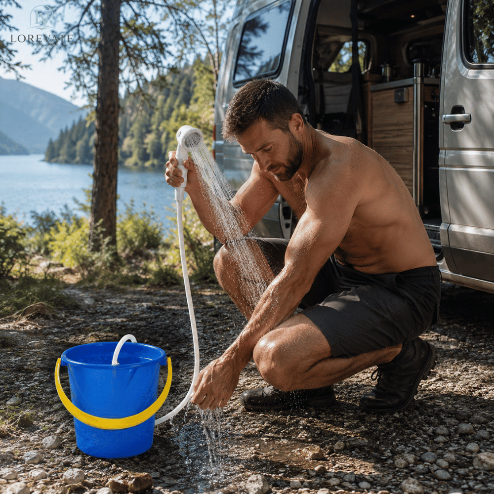 CAMPFLOW – Kit de Douche Extérieure pour Randonnée, Camping et Journées à la Plage