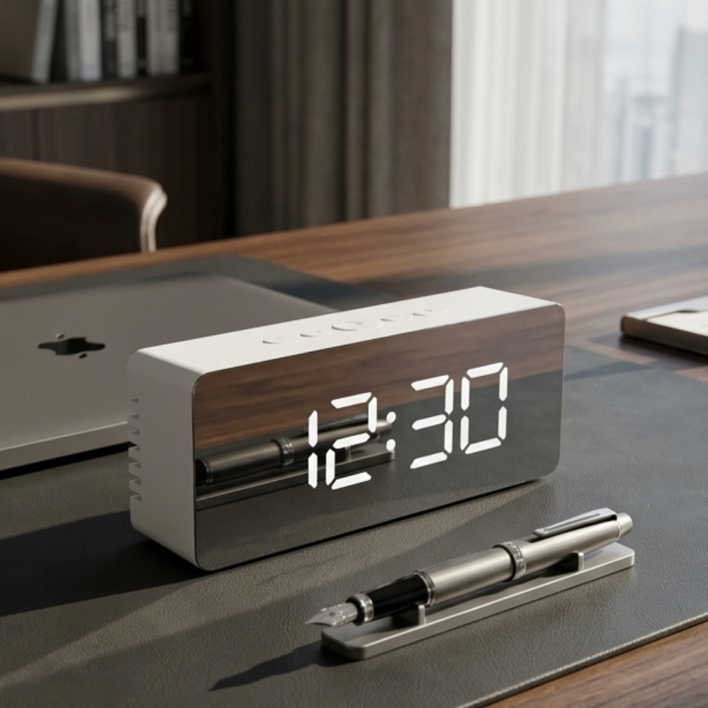 Réveil Miroir LED Moderne avec Luminosité Réglable et Fonction Snooze pour la Maison et le Bureau