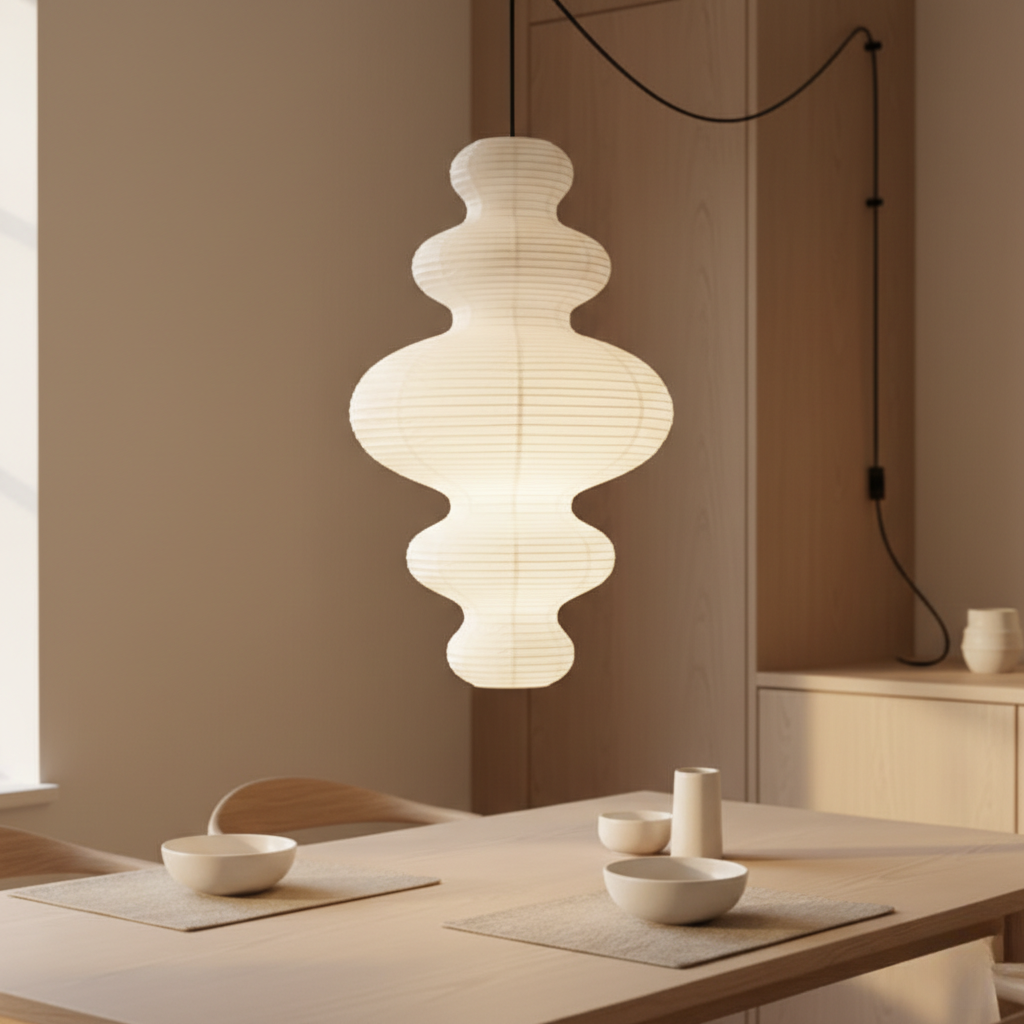 Akari Juni - Lampe Pendante en Papier de Riz Artisanale pour Éclairage de Cuisine