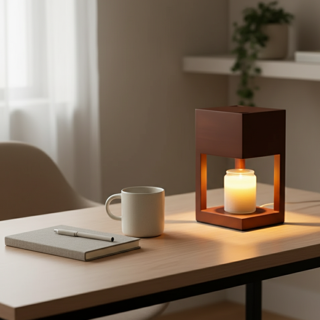 Lampe Réchauffe-Bougie en Bois Scandinave - Lumière Ambiante à Double Usage