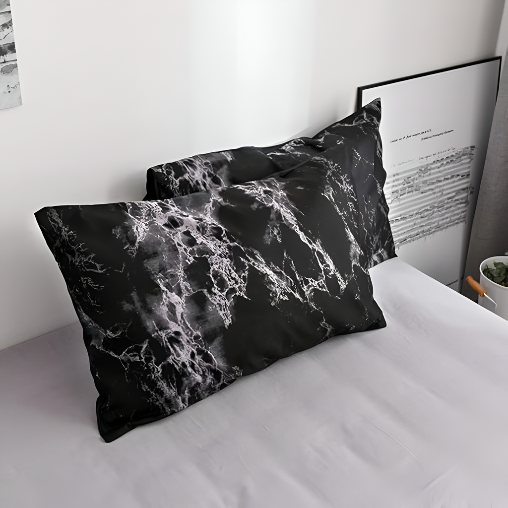 Marbre Noir Luxe | Ensemble de Housse de Couette 3 pièces