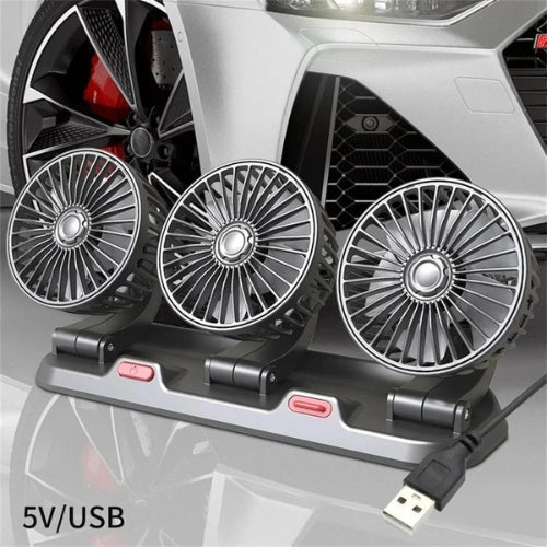 Ventilateur de voiture réglable à 360° avec 3 têtes USB/12V/24V – AirFlow