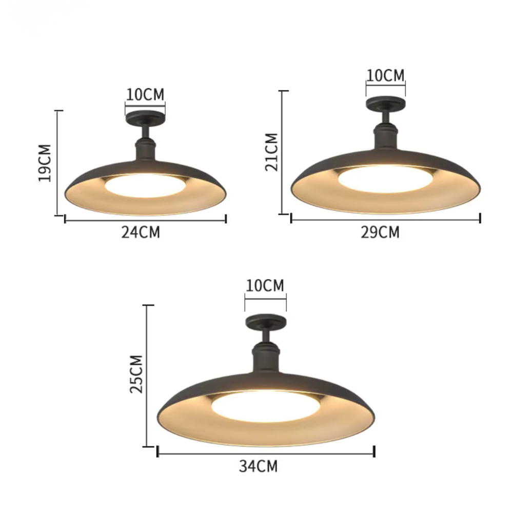 Lumière de plafond étanche extérieure IP65 | Plafonnier rond noir semi-encastré pour éclairage de patio et porche