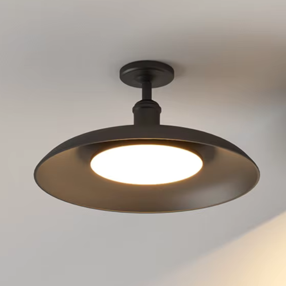 Lumière de plafond étanche extérieure IP65 | Plafonnier rond noir semi-encastré pour éclairage de patio et porche