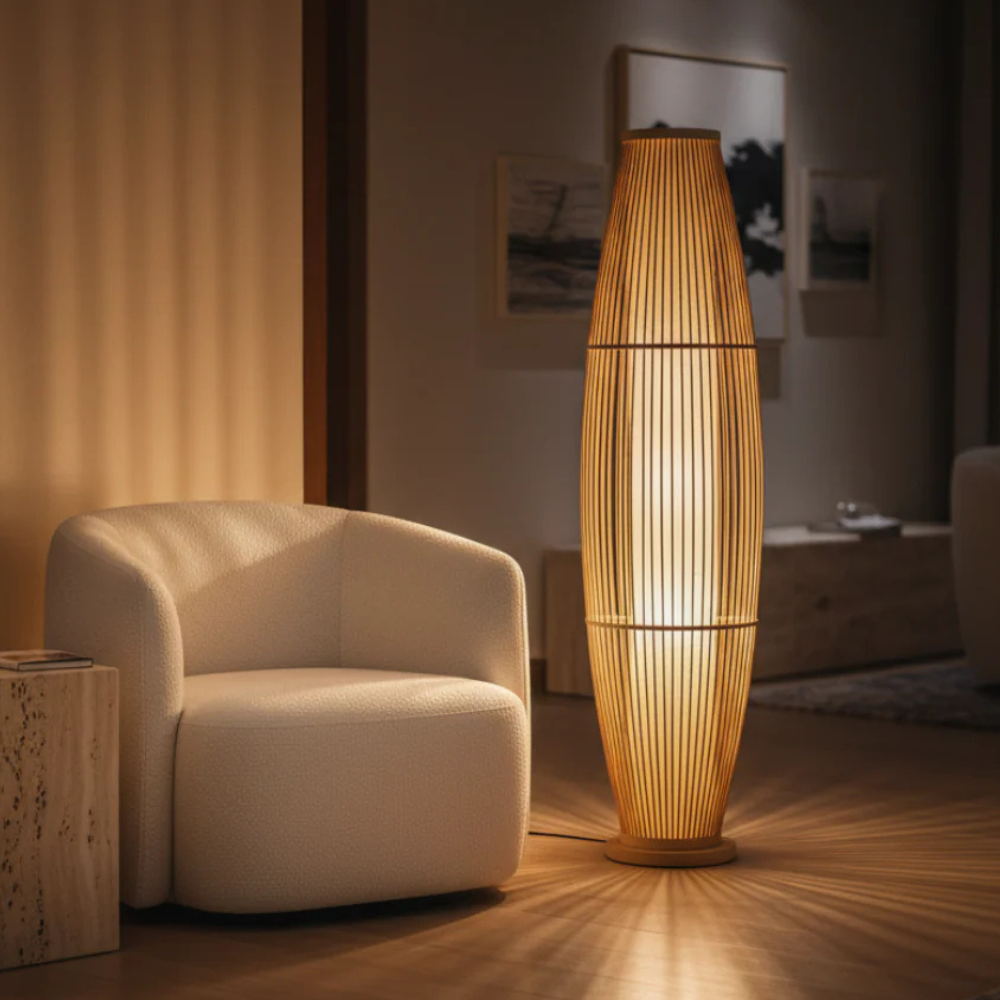 BambooGlow | Élégante lampe de table et de sol moderne éco-responsable pour le salon