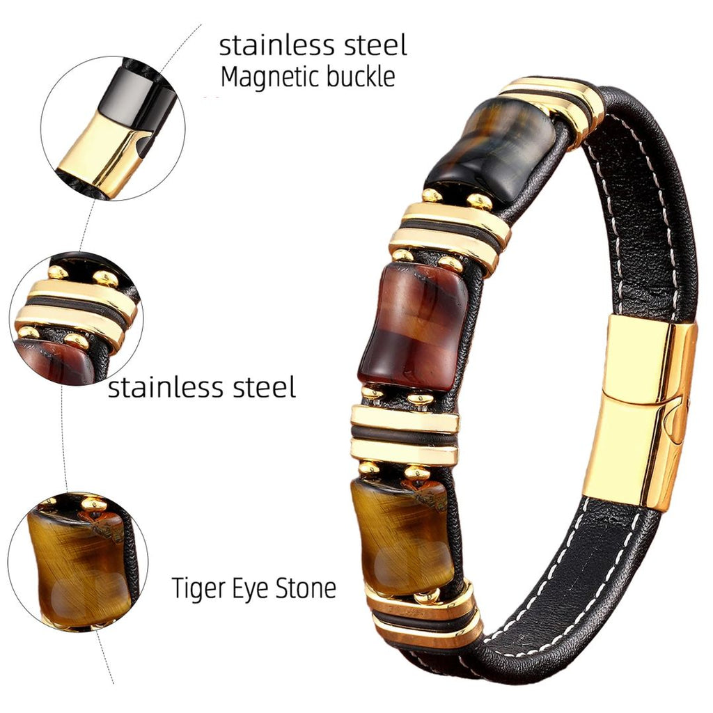Bracelet en Cuir en Pierre Naturelle Œil de Tigre