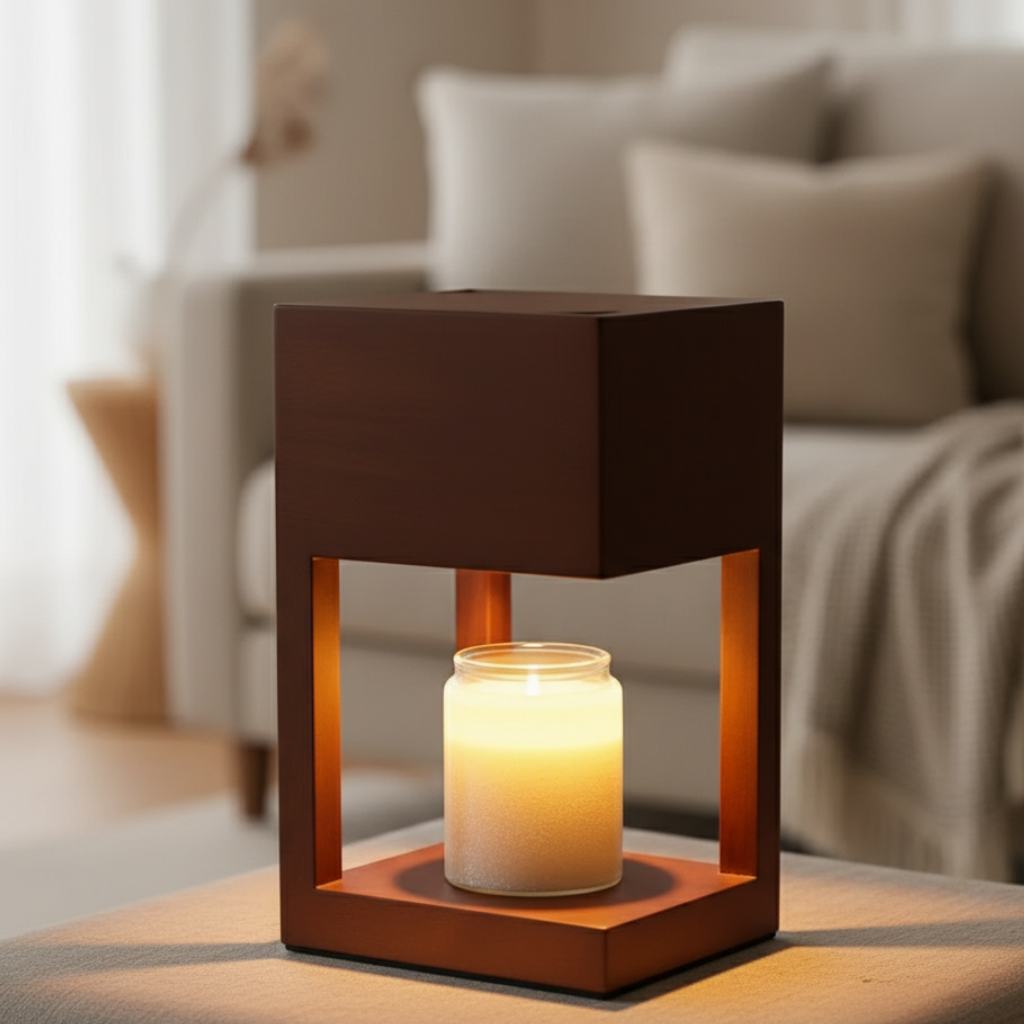Lampe Réchauffe-Bougie en Bois Scandinave - Lumière Ambiante à Double Usage