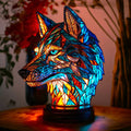 Sculpture Animale Lumineuse – Éclairage Mythique Fait Main en Ambre, Vert, Bleu & Verre Chocolat