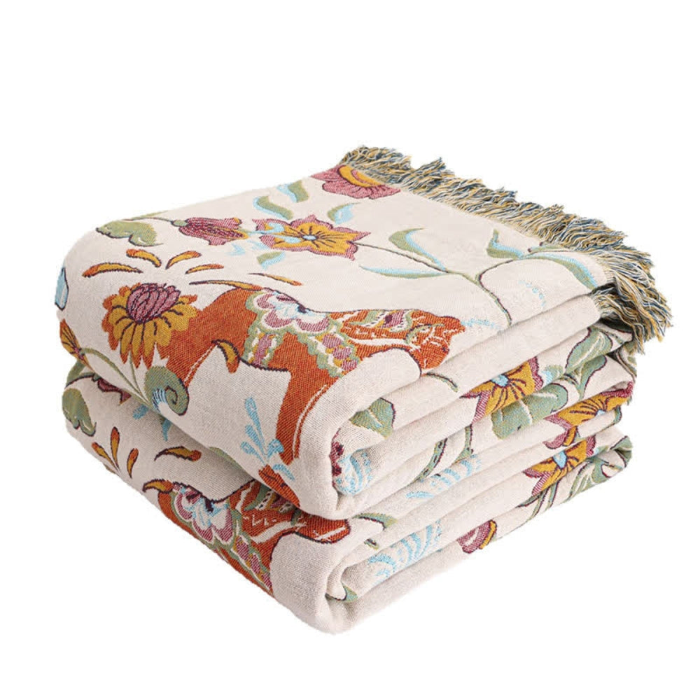 Couverture en Coton avec Franges de Jardin Floral Vibrant