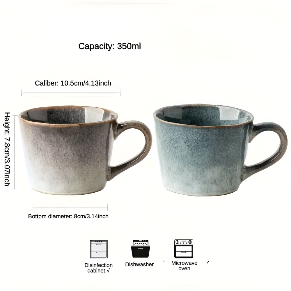 Ensemble de 4 Tasses à Café en Céramique Vintage - 350ml, Émaillage Céladon, Design Rustique
