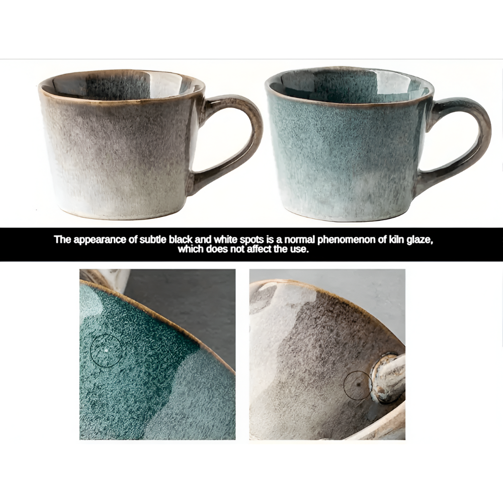 Ensemble de 4 Tasses à Café en Céramique Vintage - 350ml, Émaillage Céladon, Design Rustique