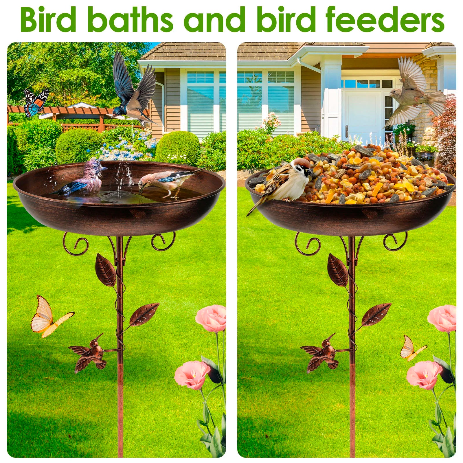 Baignoire pour oiseaux | Avec support | Écuelle en métal robuste | BirdHaven