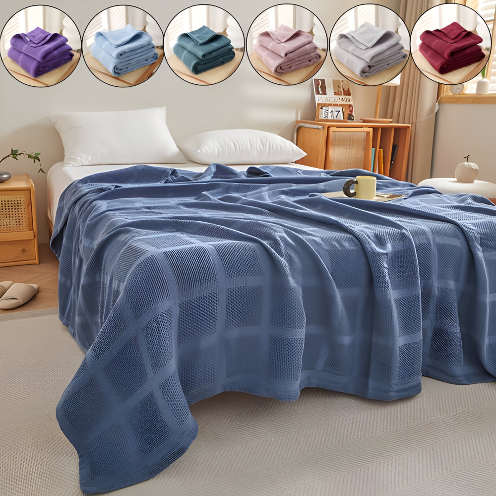 WaffleCloud Plaid - Couverture en Fleece Hypoallergénique en Coton - Couverture en Tissu Twill Doux