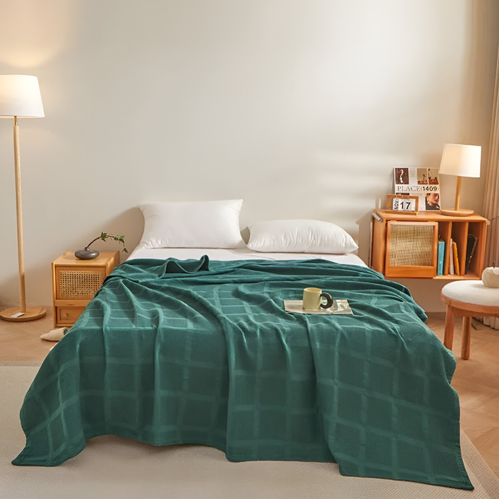 WaffleCloud Plaid - Couverture en Fleece Hypoallergénique en Coton - Couverture en Tissu Twill Doux
