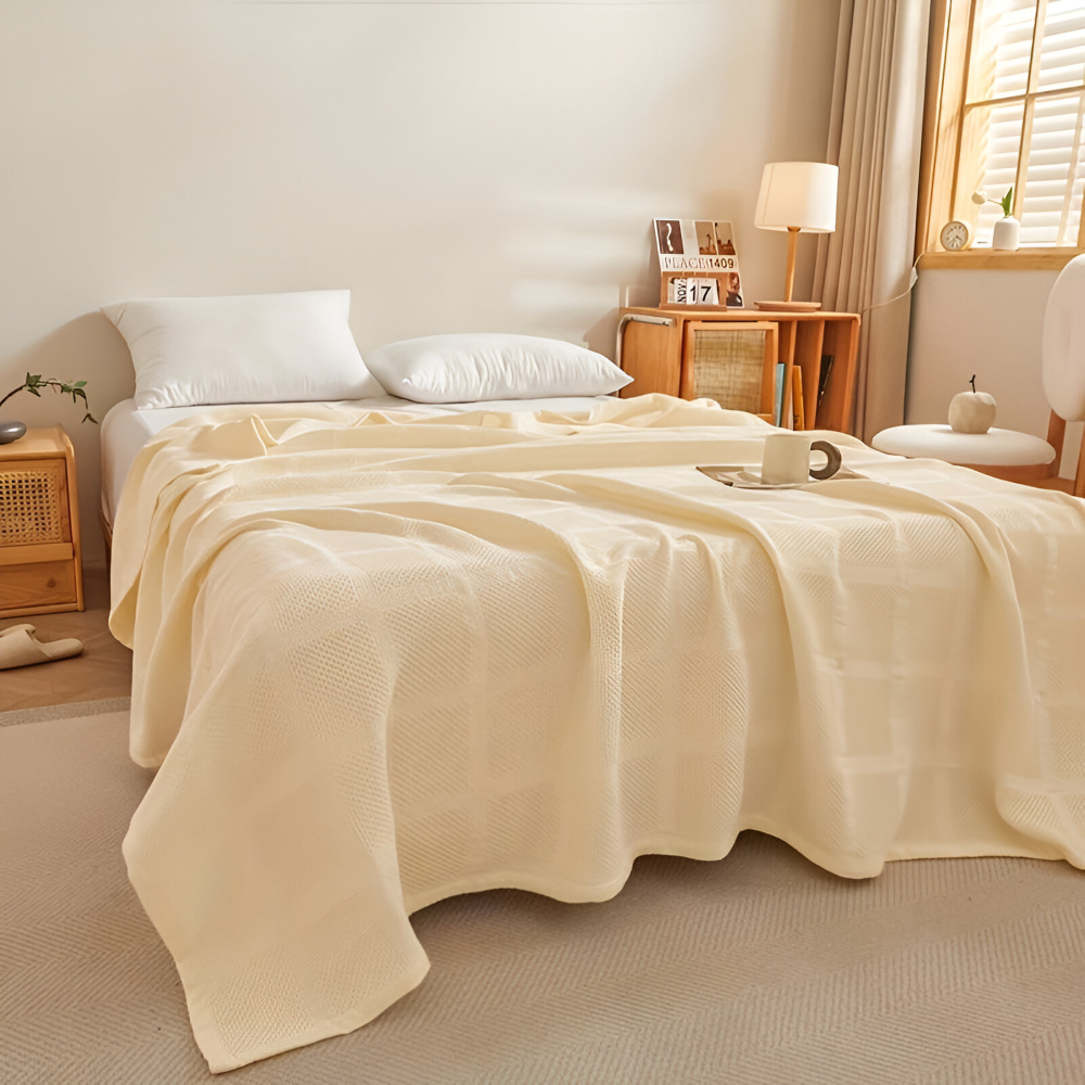 WaffleCloud Plaid - Couverture en Fleece Hypoallergénique en Coton - Couverture en Tissu Twill Doux