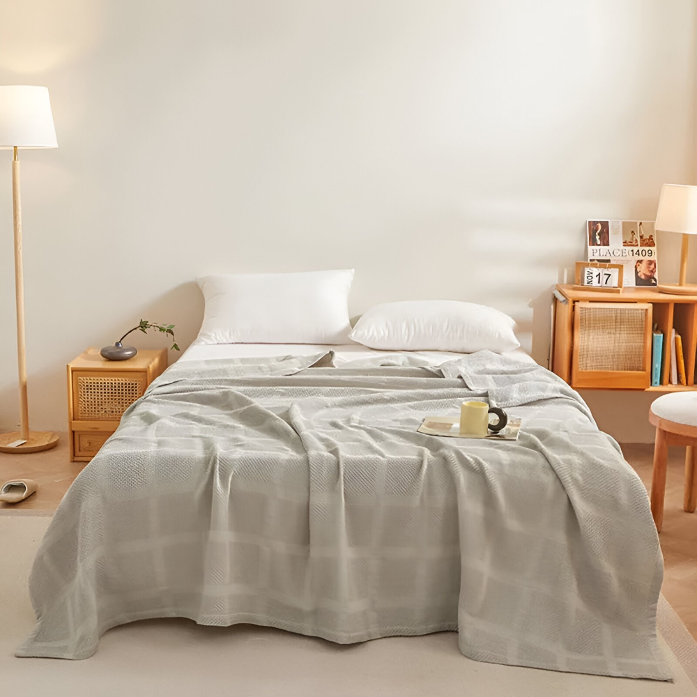 WaffleCloud Plaid - Couverture en Fleece Hypoallergénique en Coton - Couverture en Tissu Twill Doux