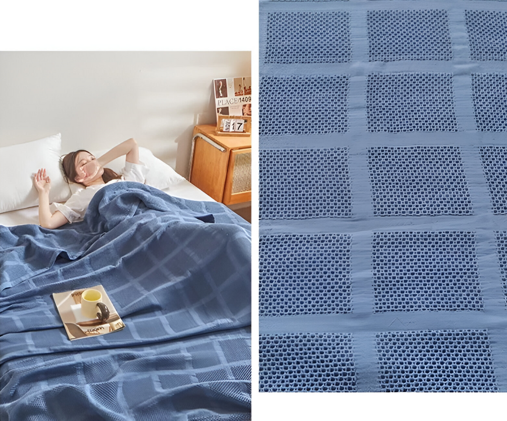 WaffleCloud Plaid - Couverture en Fleece Hypoallergénique en Coton - Couverture en Tissu Twill Doux