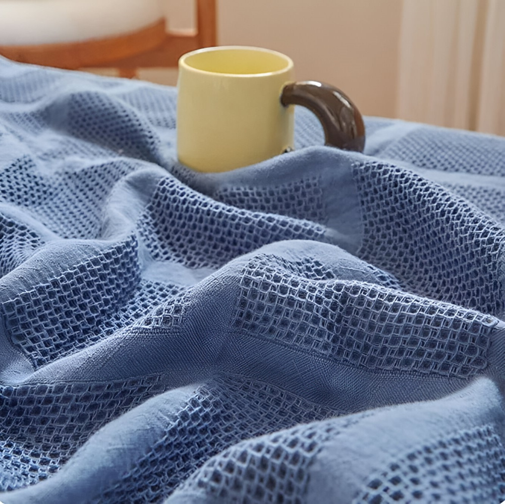 WaffleCloud Plaid - Couverture en Fleece Hypoallergénique en Coton - Couverture en Tissu Twill Doux