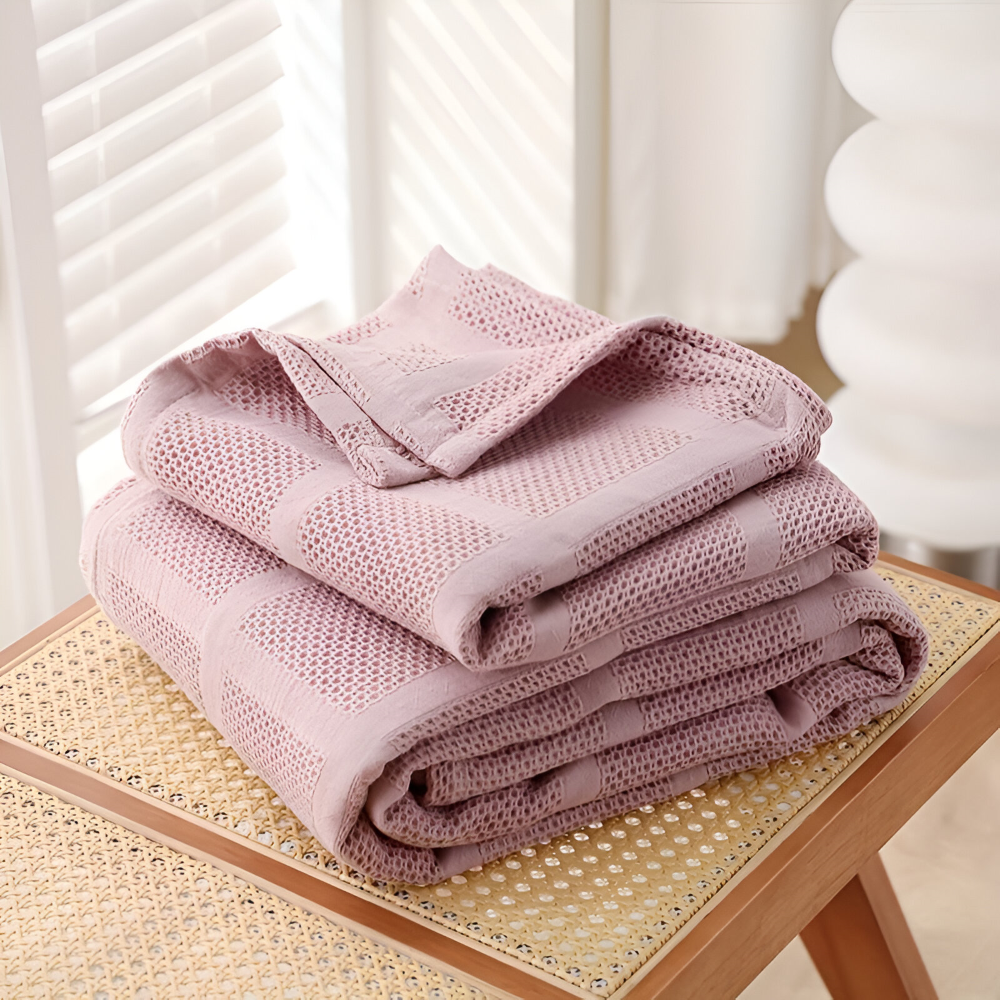 WaffleCloud Plaid - Couverture en Fleece Hypoallergénique en Coton - Couverture en Tissu Twill Doux