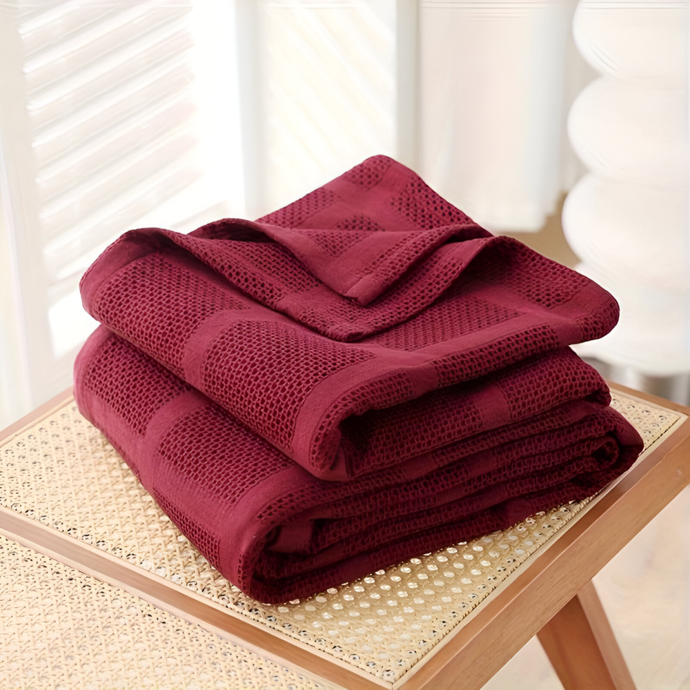 WaffleCloud Plaid - Couverture en Fleece Hypoallergénique en Coton - Couverture en Tissu Twill Doux