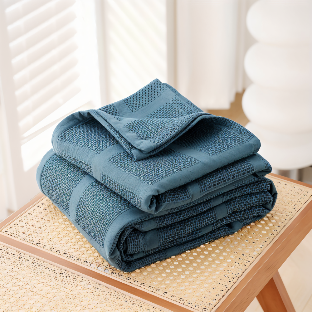 WaffleCloud Plaid - Couverture en Fleece Hypoallergénique en Coton - Couverture en Tissu Twill Doux