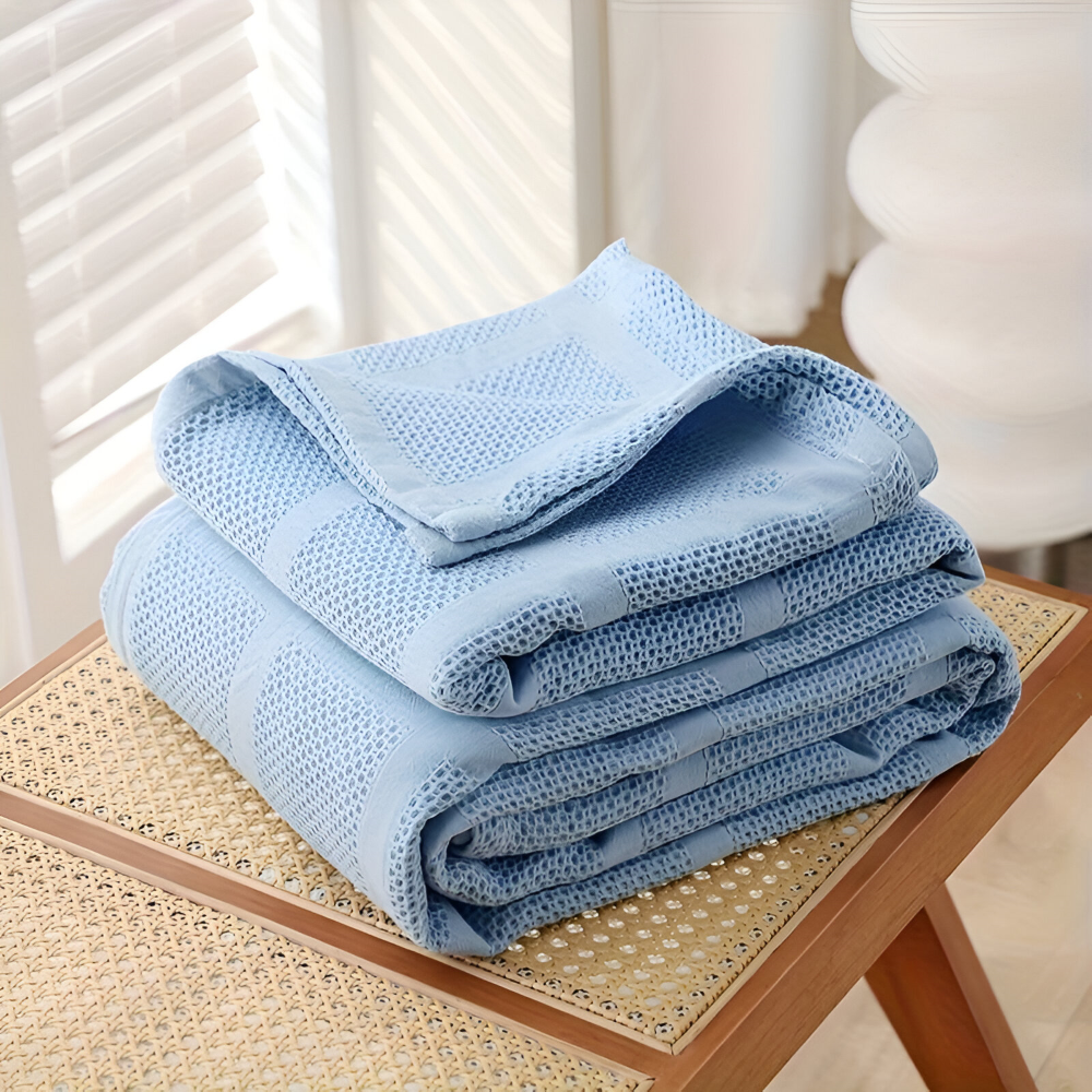 WaffleCloud Plaid - Couverture en Fleece Hypoallergénique en Coton - Couverture en Tissu Twill Doux