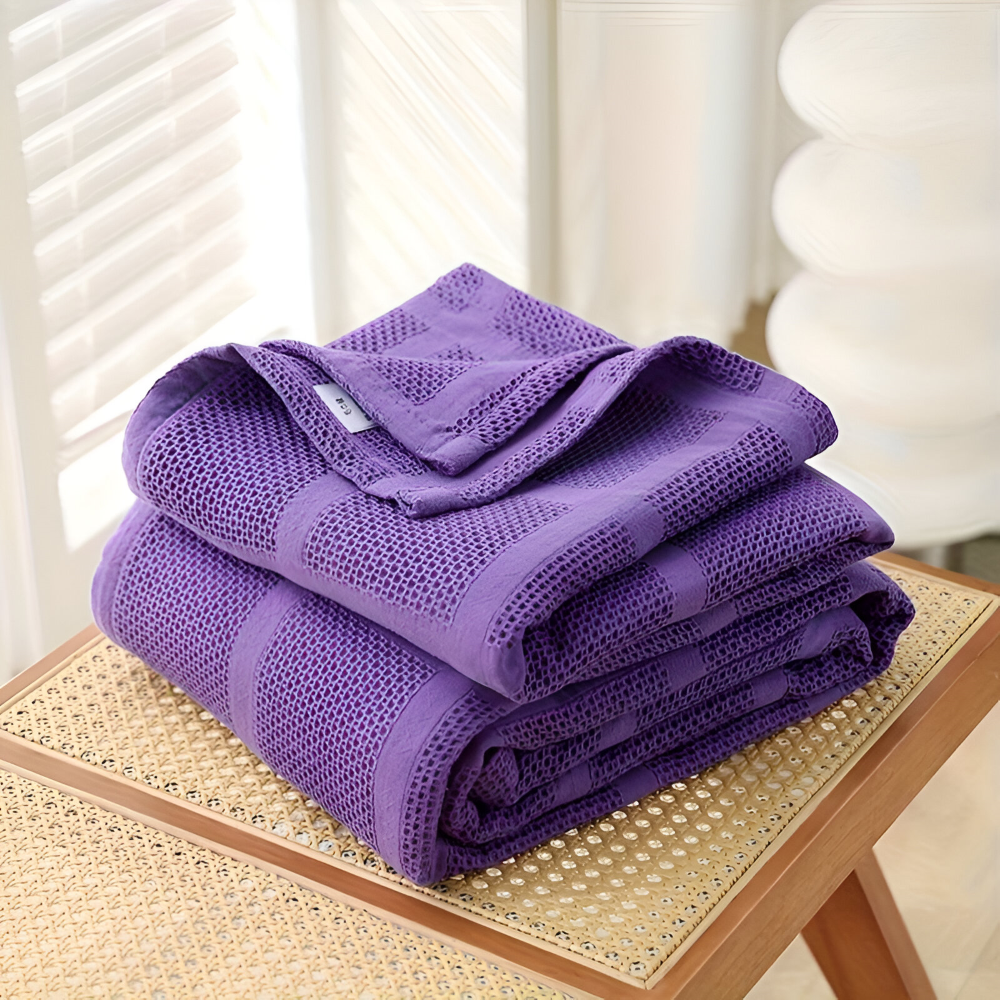 WaffleCloud Plaid - Couverture en Fleece Hypoallergénique en Coton - Couverture en Tissu Twill Doux