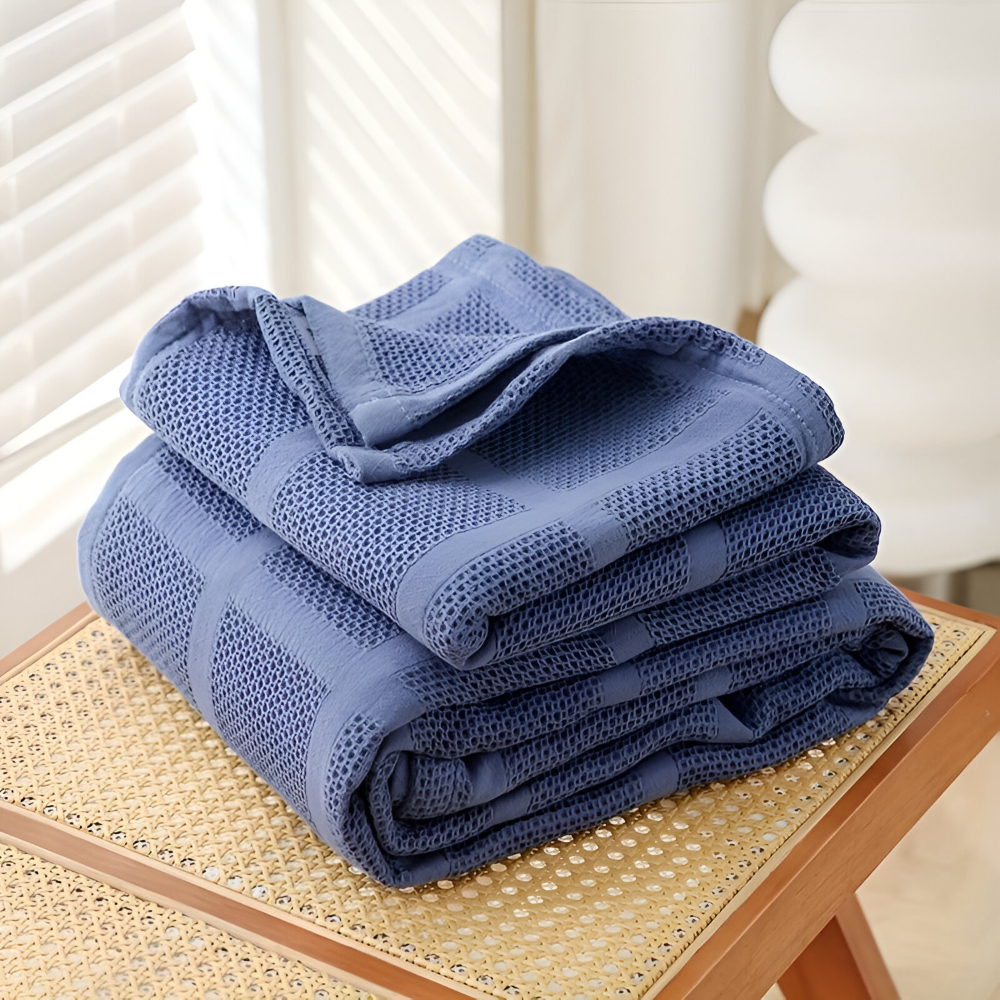 WaffleCloud Plaid - Couverture en Fleece Hypoallergénique en Coton - Couverture en Tissu Twill Doux