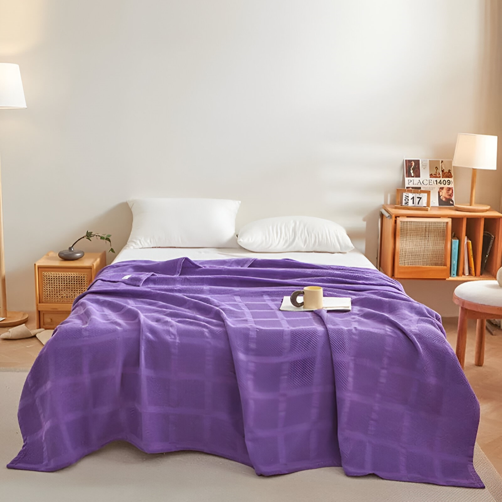 WaffleCloud Plaid - Couverture en Fleece Hypoallergénique en Coton - Couverture en Tissu Twill Doux