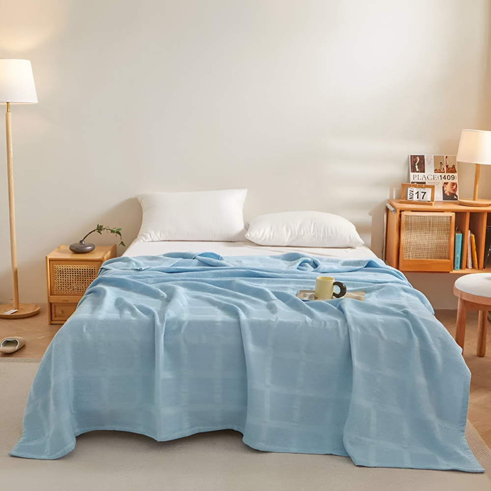 WaffleCloud Plaid - Couverture en Fleece Hypoallergénique en Coton - Couverture en Tissu Twill Doux