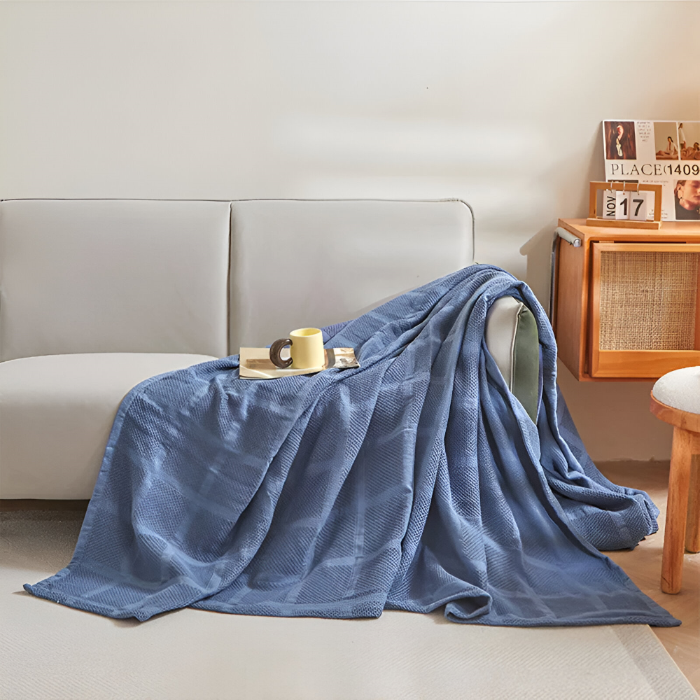 WaffleCloud Plaid - Couverture en Fleece Hypoallergénique en Coton - Couverture en Tissu Twill Doux