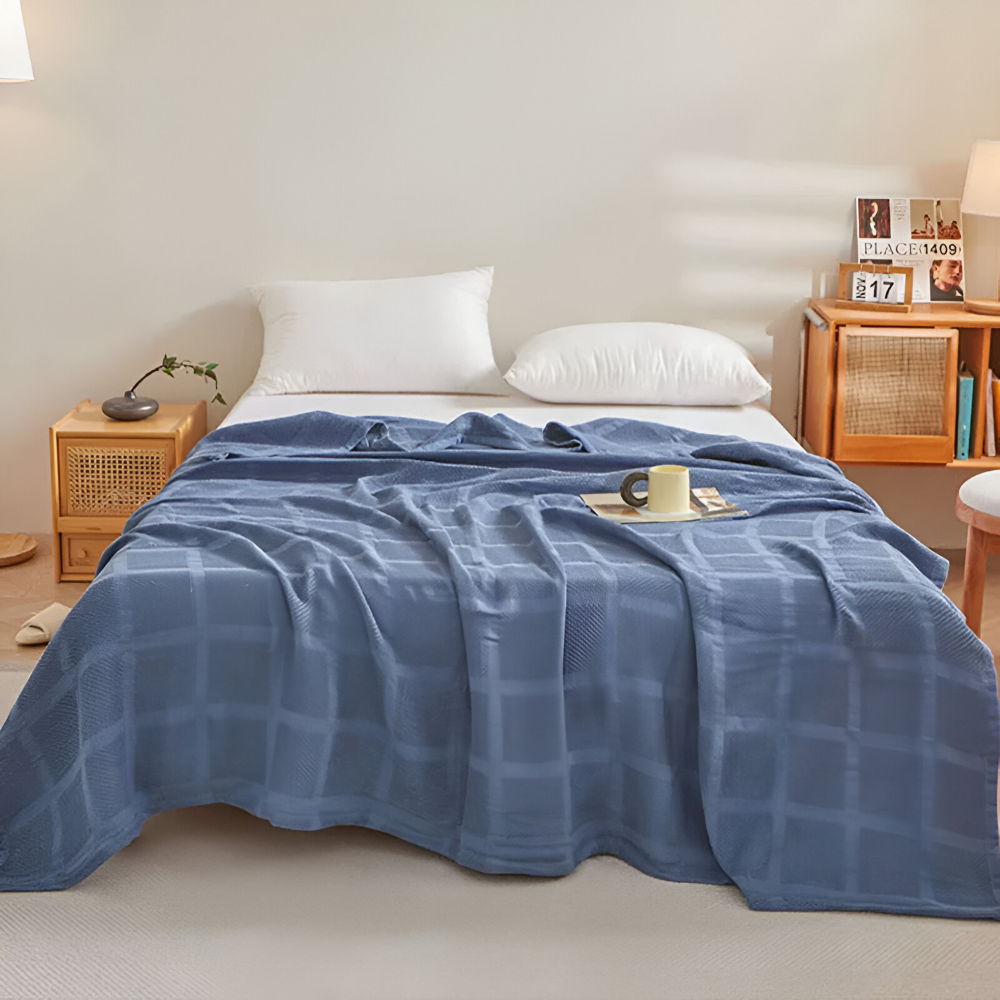 WaffleCloud Plaid - Couverture en Fleece Hypoallergénique en Coton - Couverture en Tissu Twill Doux