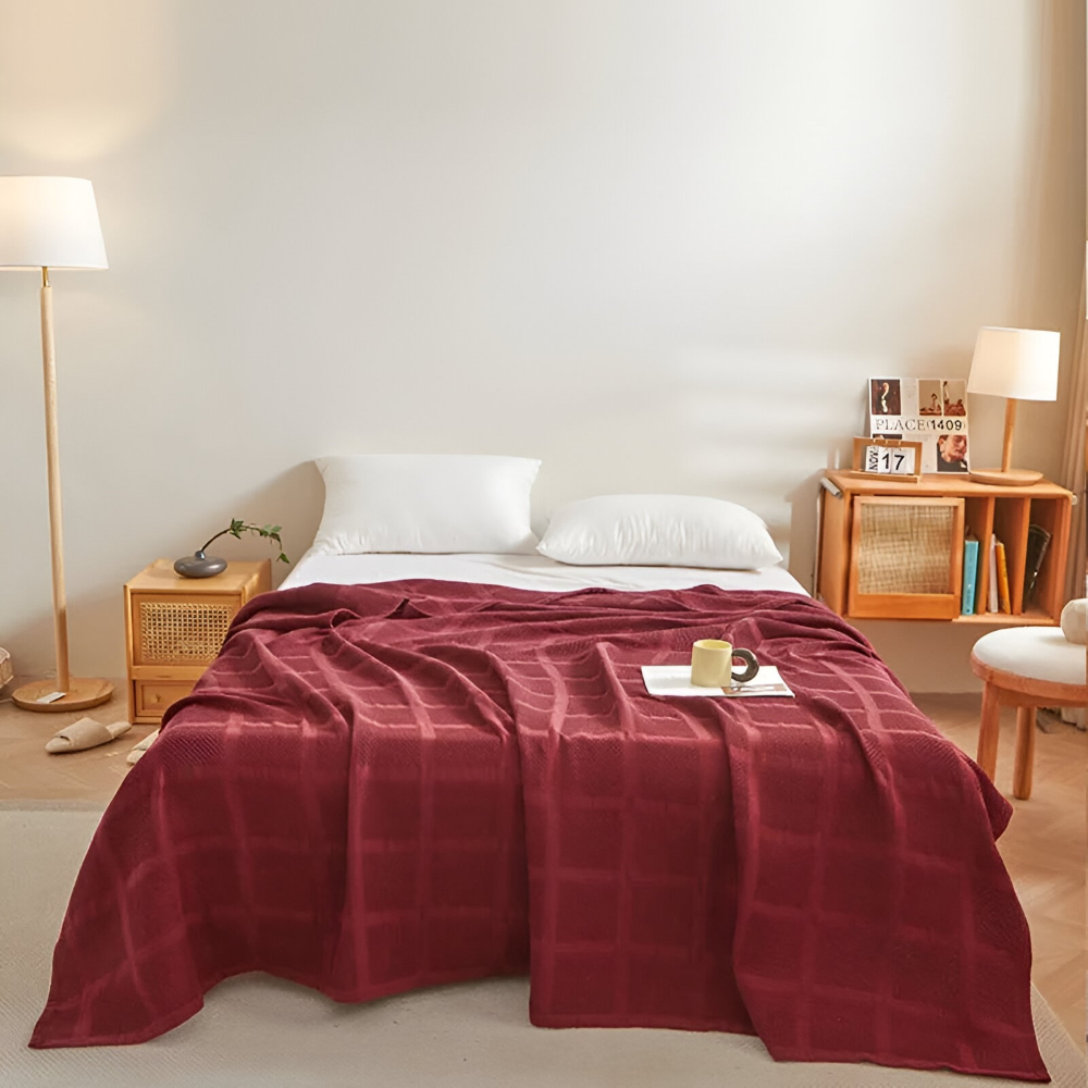 WaffleCloud Plaid - Couverture en Fleece Hypoallergénique en Coton - Couverture en Tissu Twill Doux
