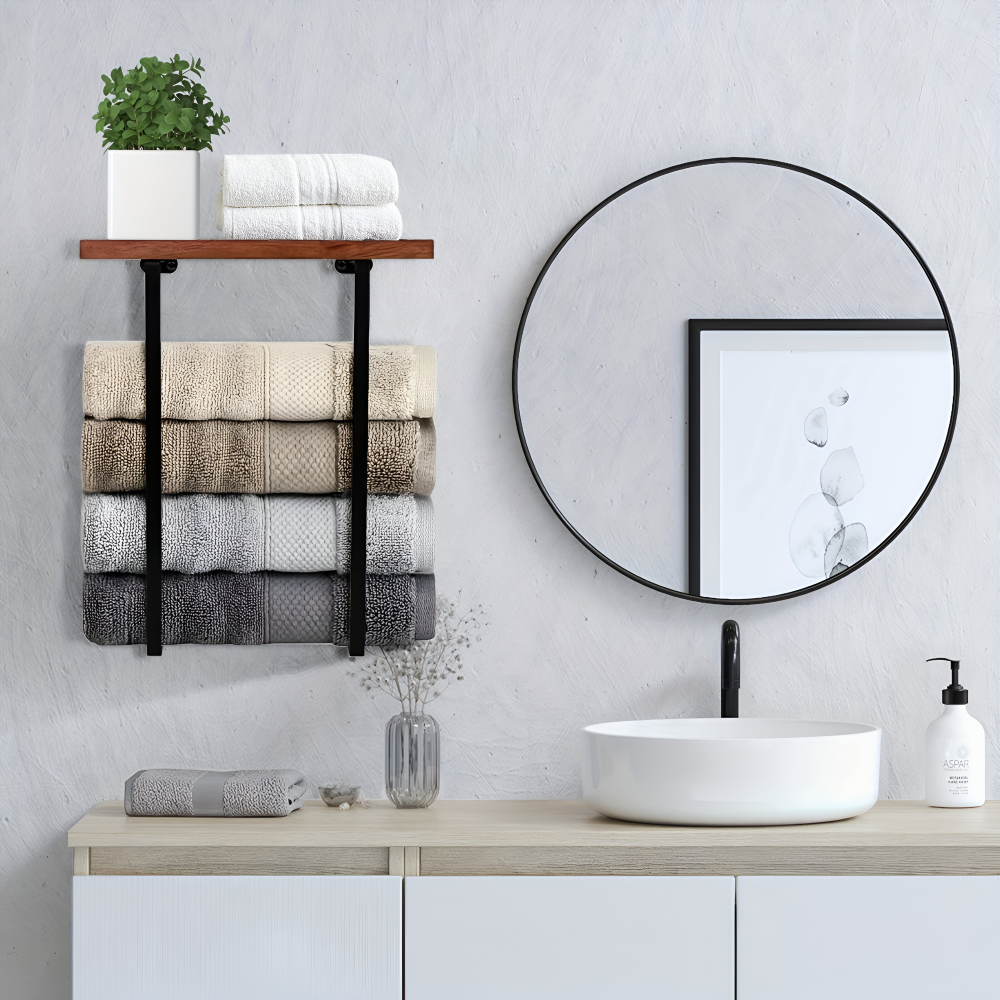 NordLine Duo – Porte-serviettes double mural élégant en bois et métal