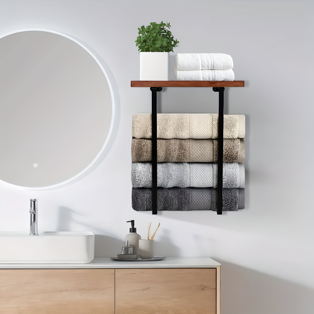 NordLine Duo – Porte-serviettes double mural élégant en bois et métal