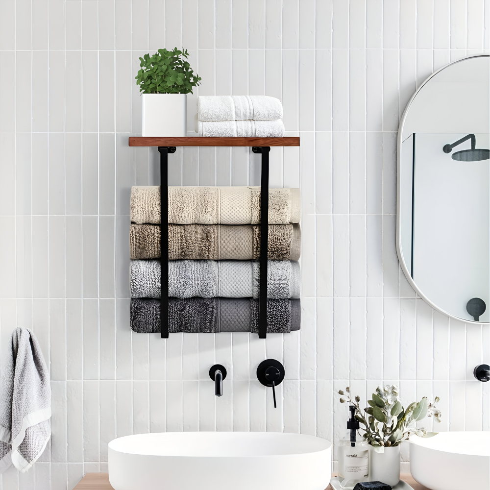 NordLine Duo – Porte-serviettes double mural élégant en bois et métal