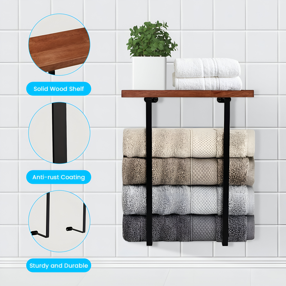NordLine Duo – Porte-serviettes double mural élégant en bois et métal