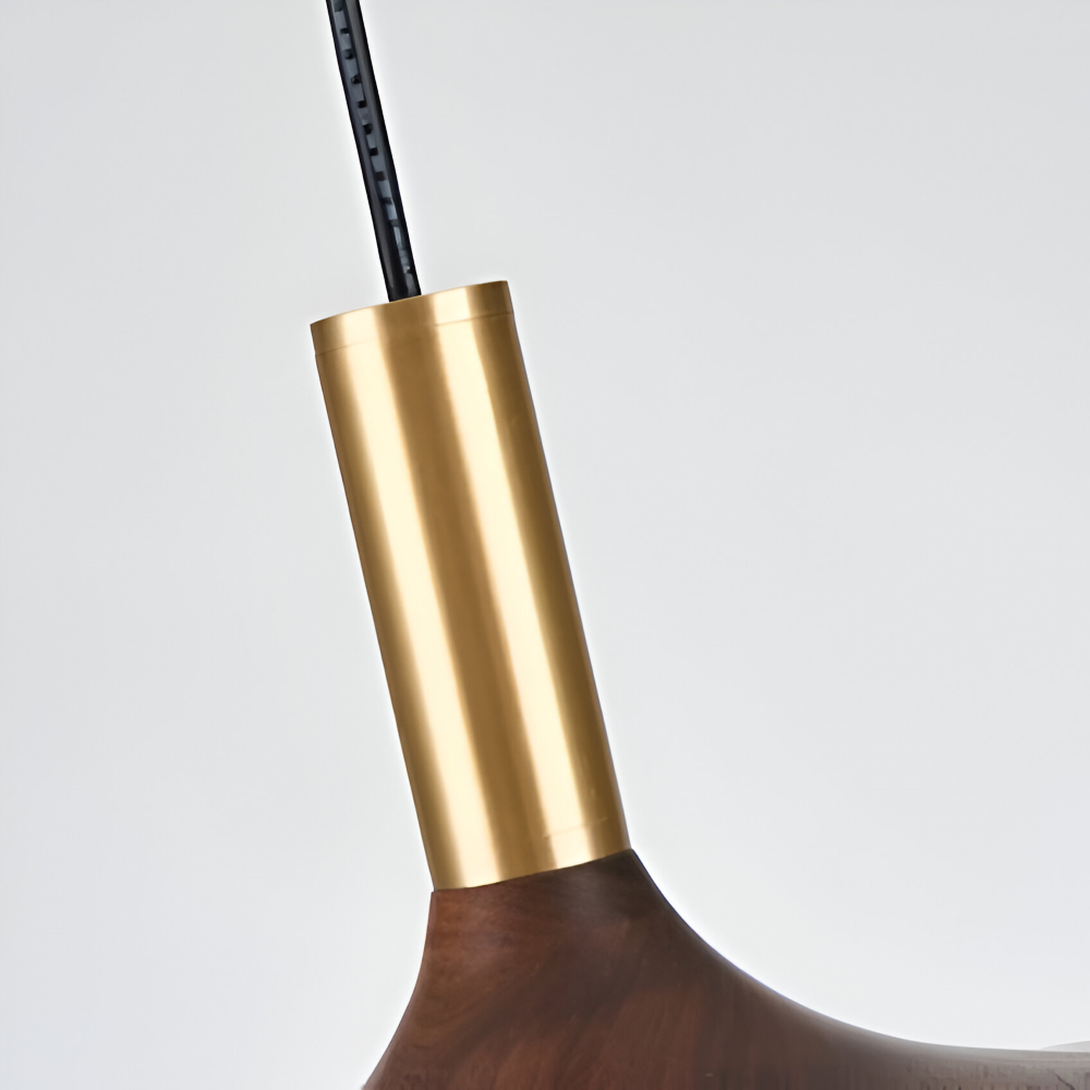 Suspension en noyer – lampe nordique ronde avec lumière LED
