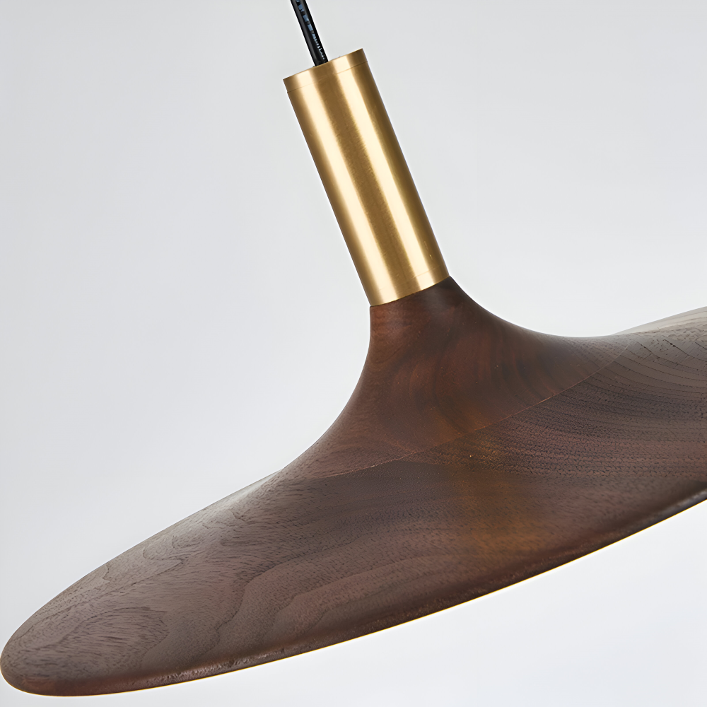 Suspension en noyer – lampe nordique ronde avec lumière LED