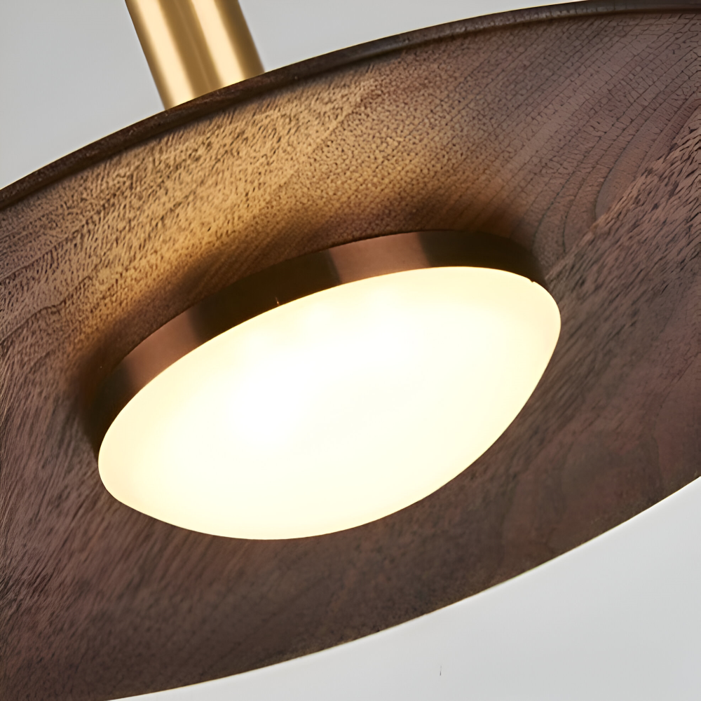 Suspension en noyer – lampe nordique ronde avec lumière LED