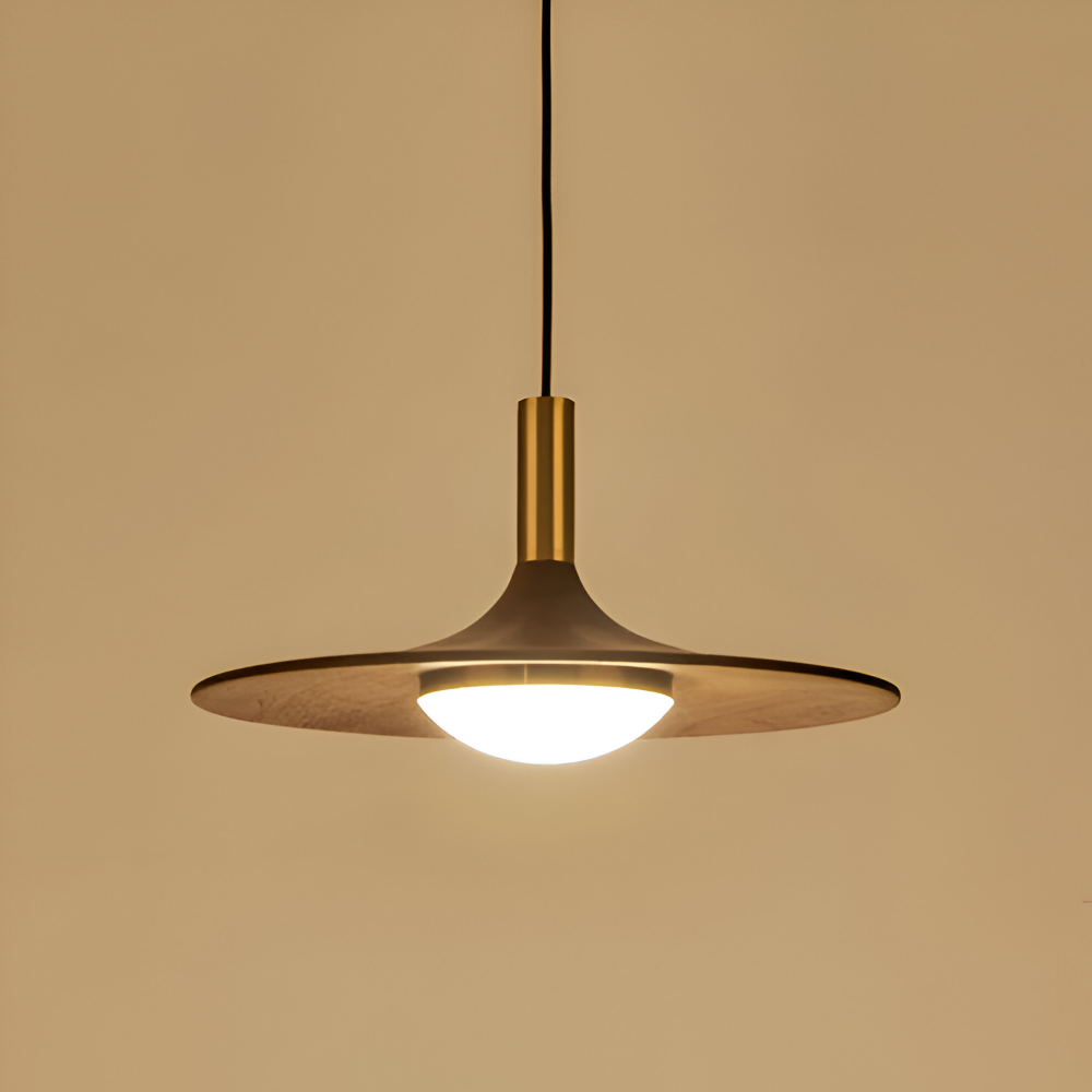 Suspension en noyer – lampe nordique ronde avec lumière LED