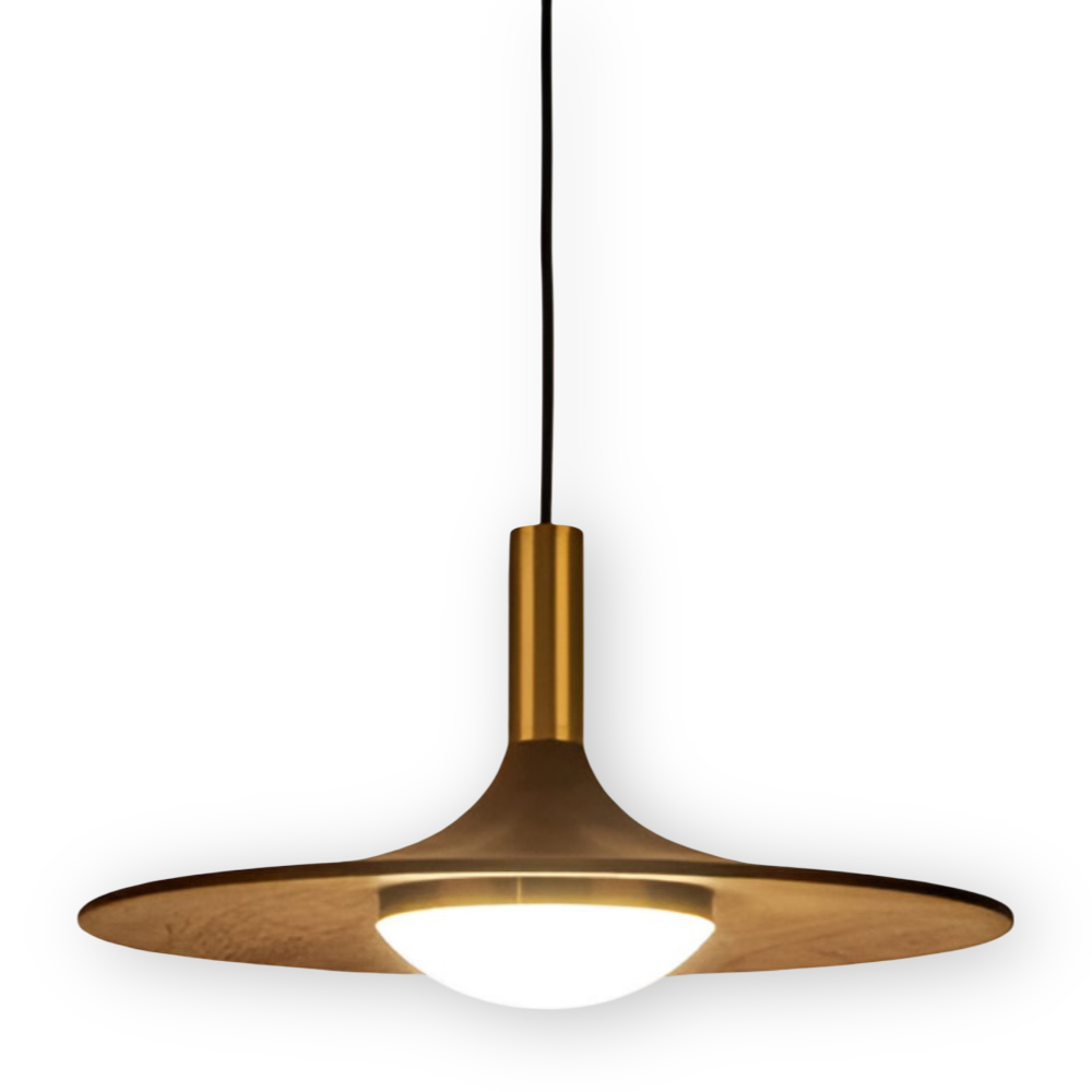 Suspension en noyer – lampe nordique ronde avec lumière LED