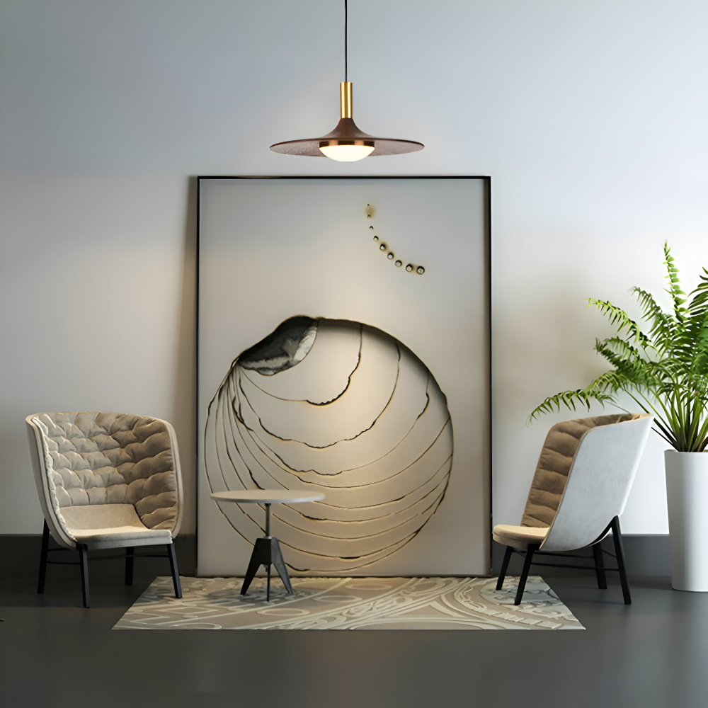 Suspension en noyer – lampe nordique ronde avec lumière LED