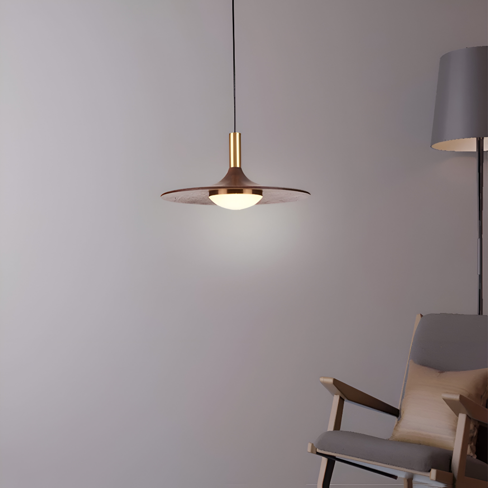 Suspension en noyer – lampe nordique ronde avec lumière LED