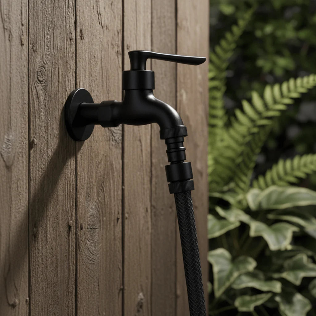 MATTEFLOW – Robinet mural noir pour cuisine, salle de bain et extérieur